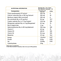 Pura Vida Advanced Bone Support Tablets Nutritional Information