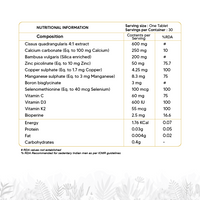 Nutritional Information of Advanced Bone Support Tablets